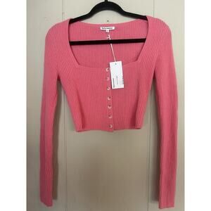 Reformation Pink Ribbed Cardigan Sweater